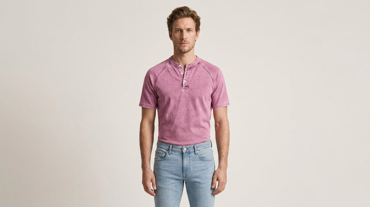 Ellis vintage wash henley in pink