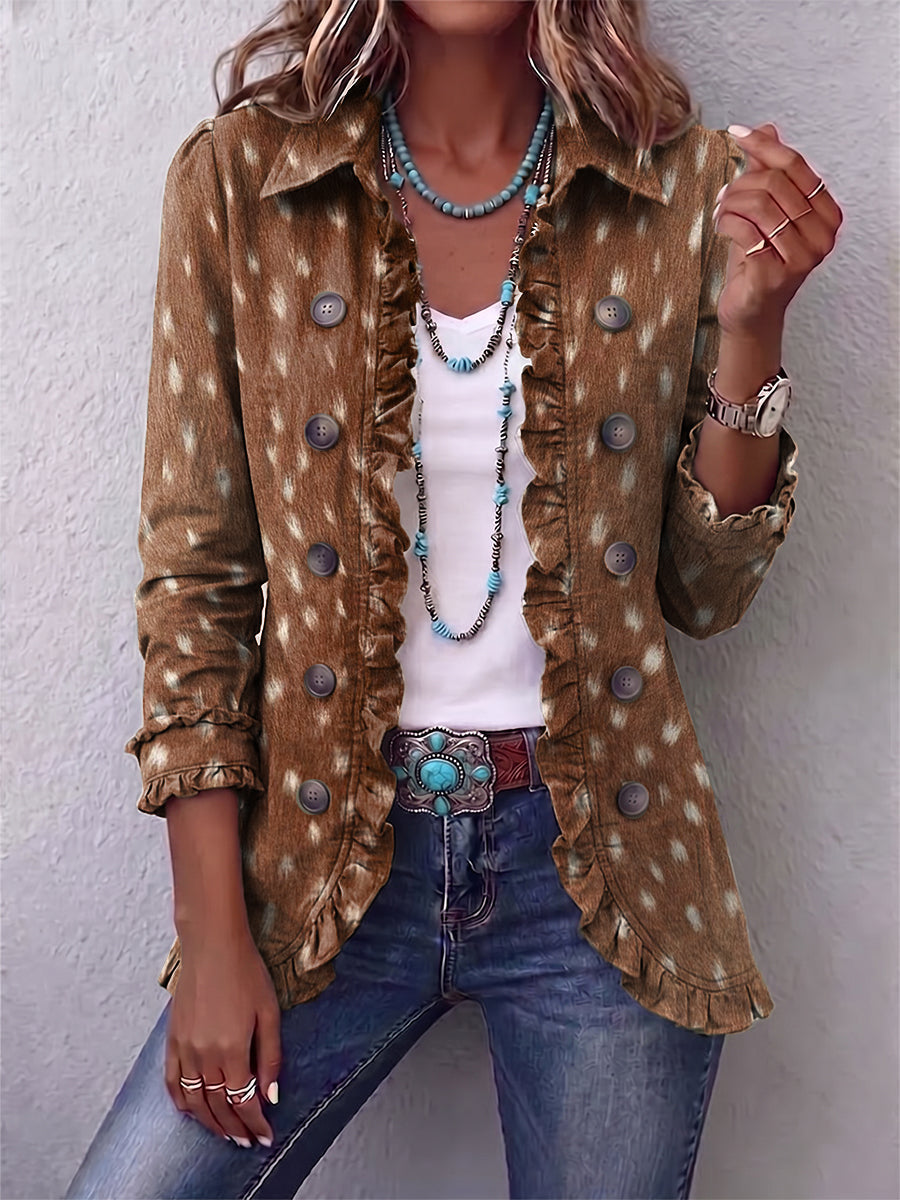 Héloïse | Animal Print Ruffle Jacket in Brown