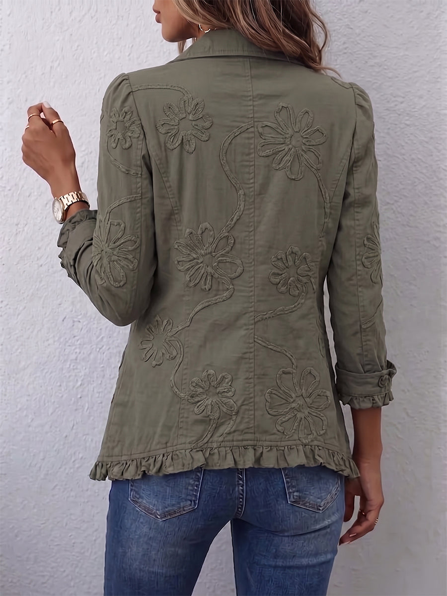 Delphine | Embroidered Floral Jacket in Olive