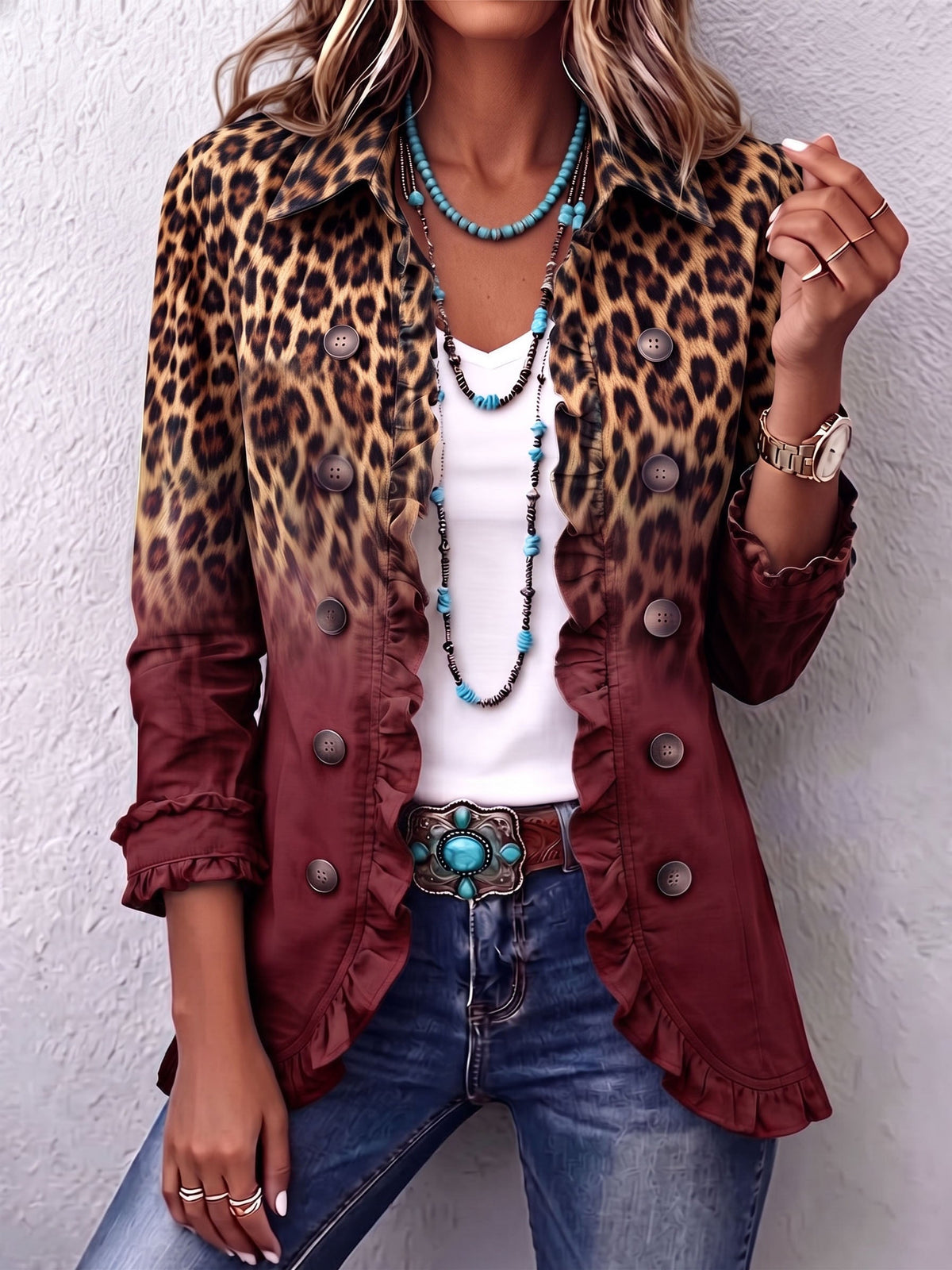 Céline | Faded Leopard Ruffle Blazer