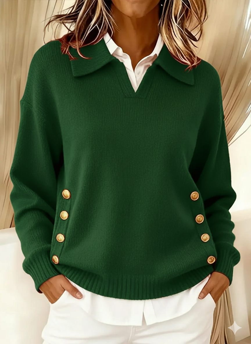 Willa | Gold Button Polo Collar Jumper