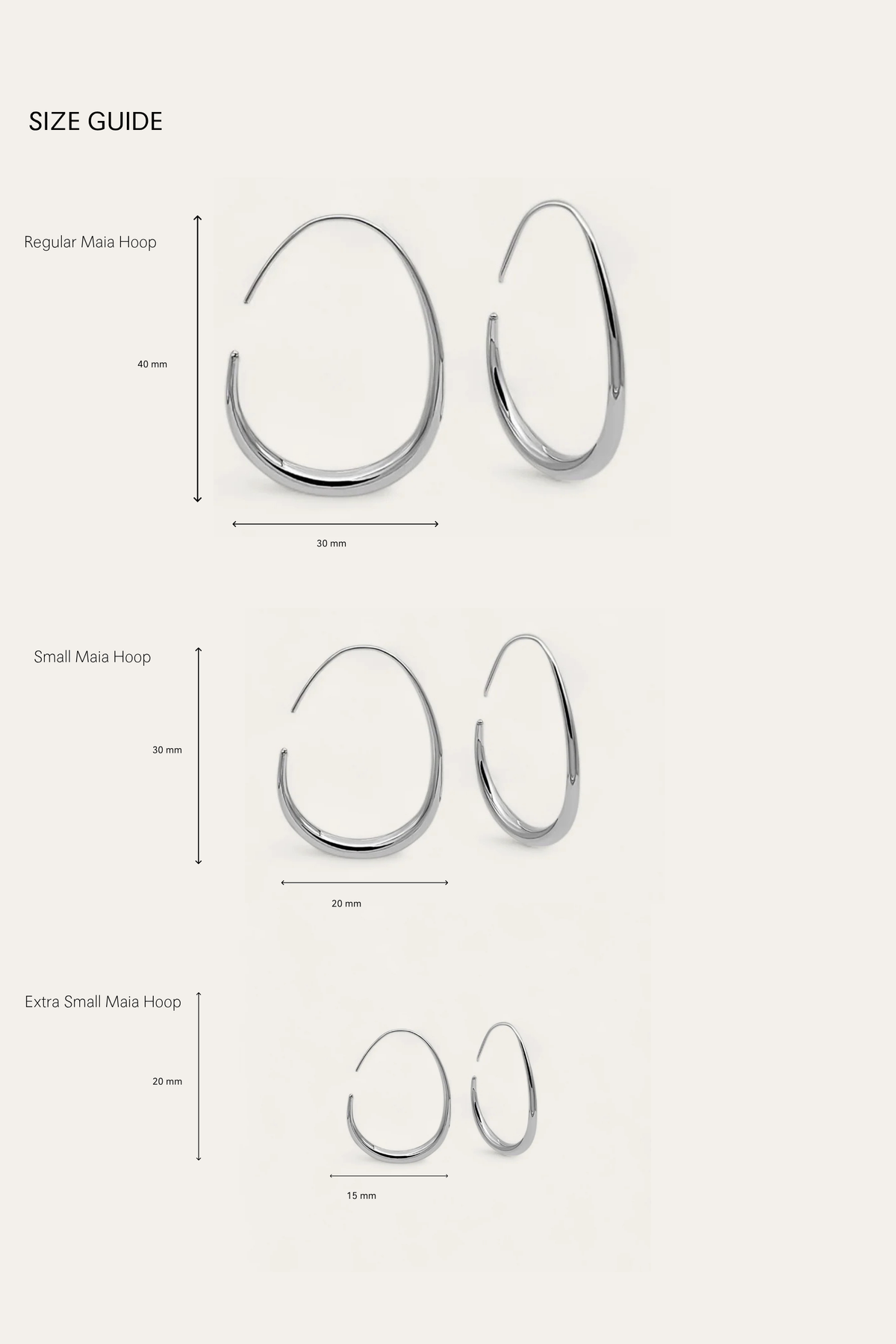 Maia silver teardrop hoops, close detail