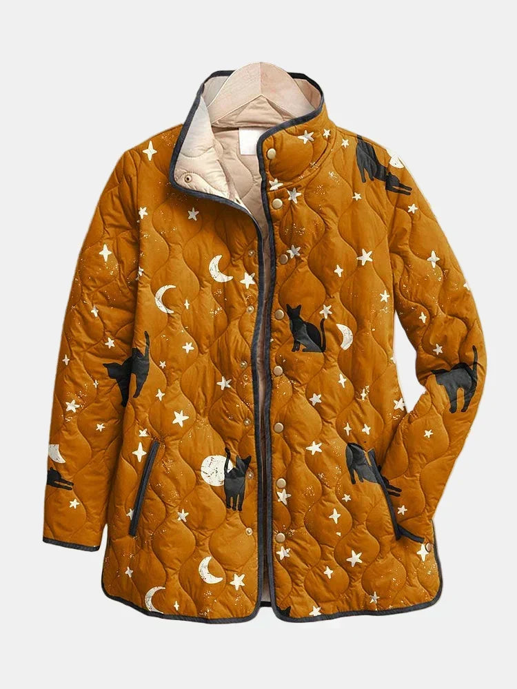 Eira | Black Cat Print Quilted Jacket