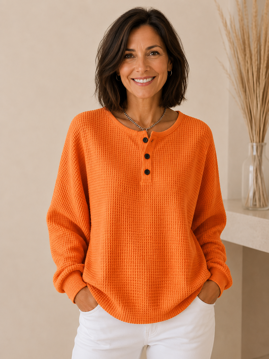 Mirabel | Waffle Henley Sweatshirt