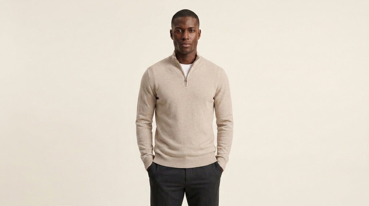 Amalfi zip neck jumper in beige