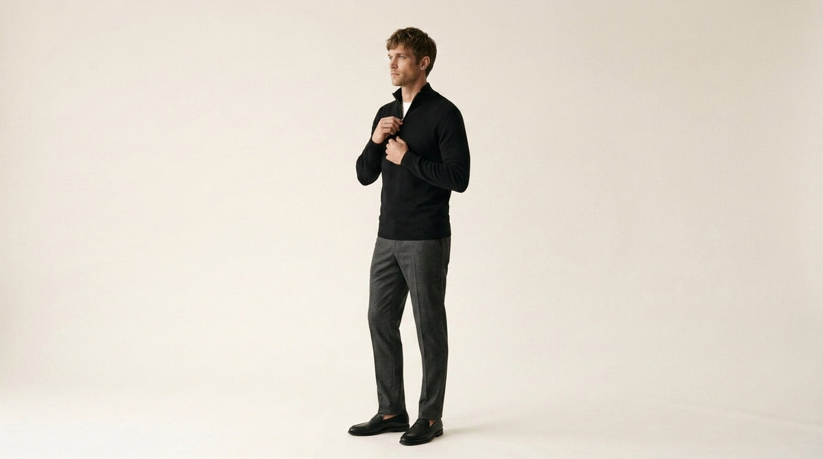 Amalfi zip neck jumper in black