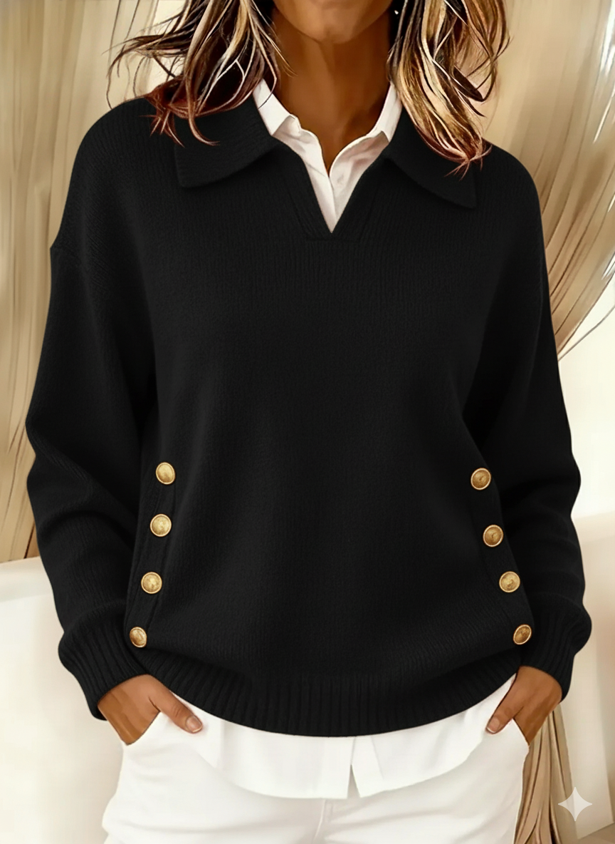 Willa | Gold Button Polo Collar Jumper