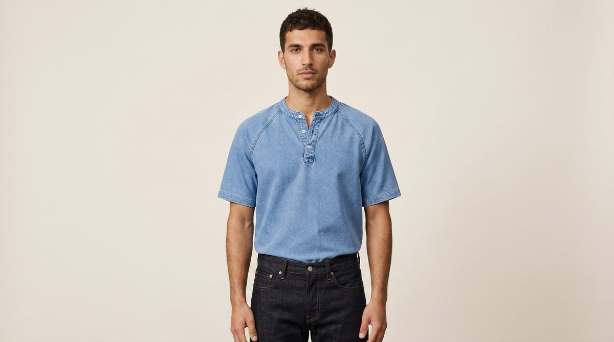 Ellis vintage wash henley in blue