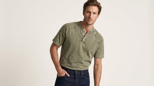Ellis vintage wash henley in khaki