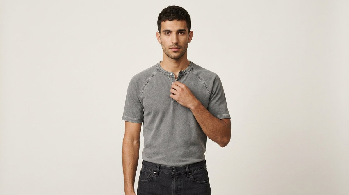 Ellis vintage wash henley in light grey