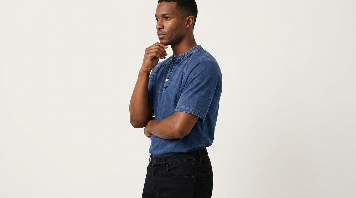 Ellis vintage wash henley in navy