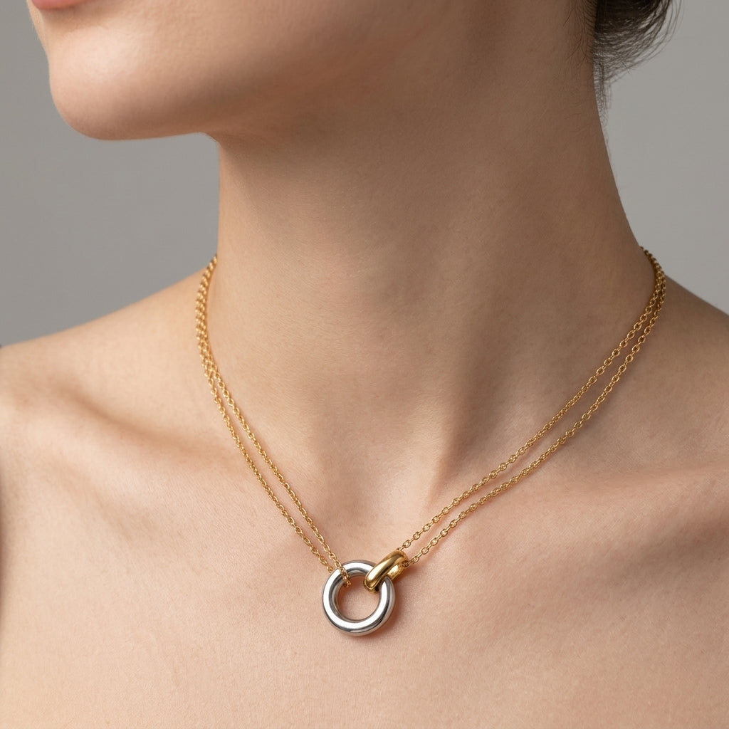 Elise two-tone necklace worn
