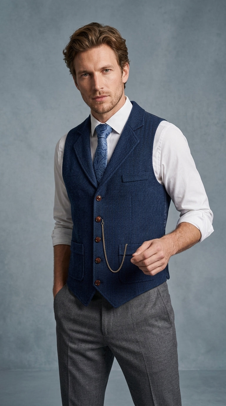 Kensington waistcoat worn with a tie