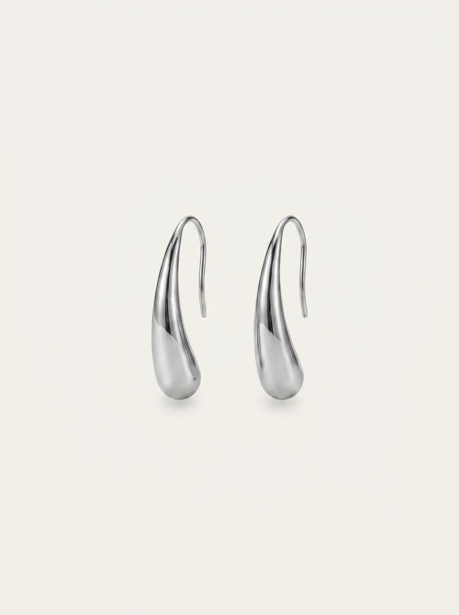 Lova elongated silver hoops detail