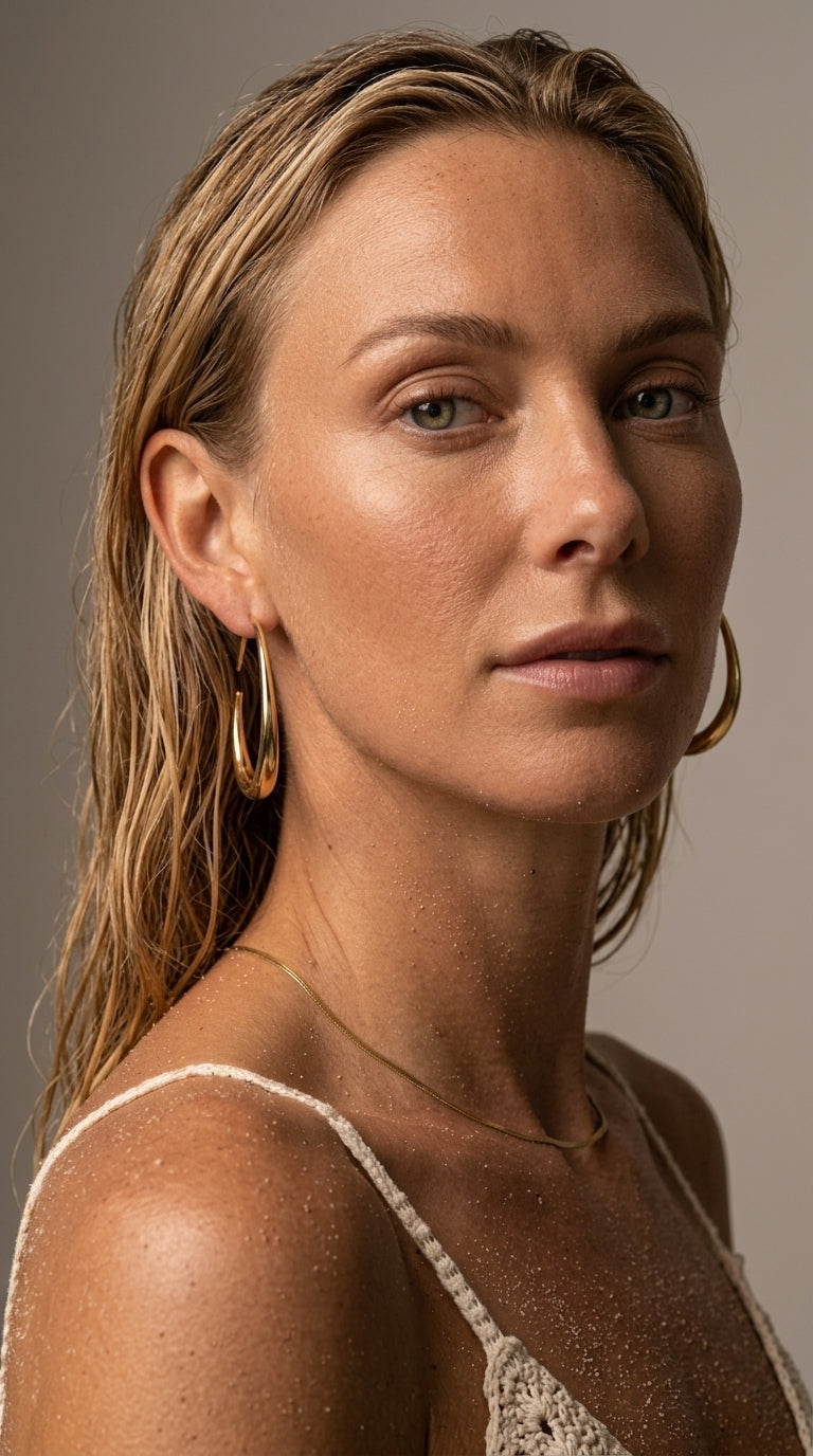 Maia gold hoops worn, profile