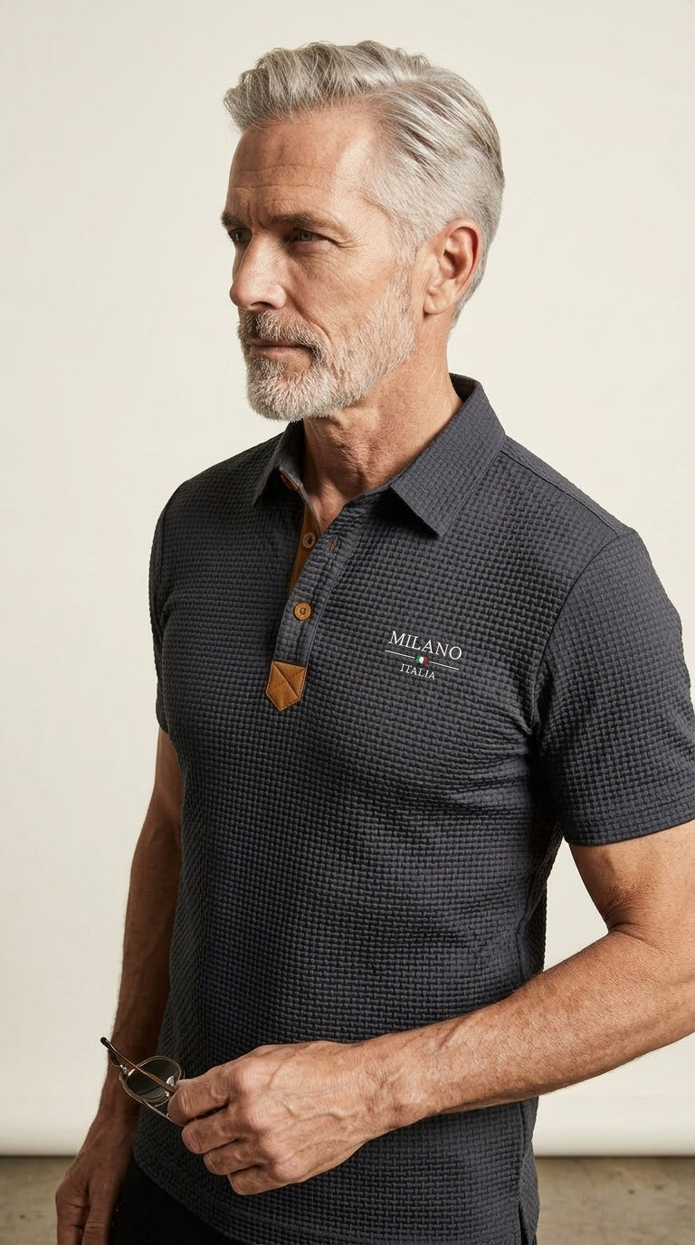 Man wearing Milano polo in grey