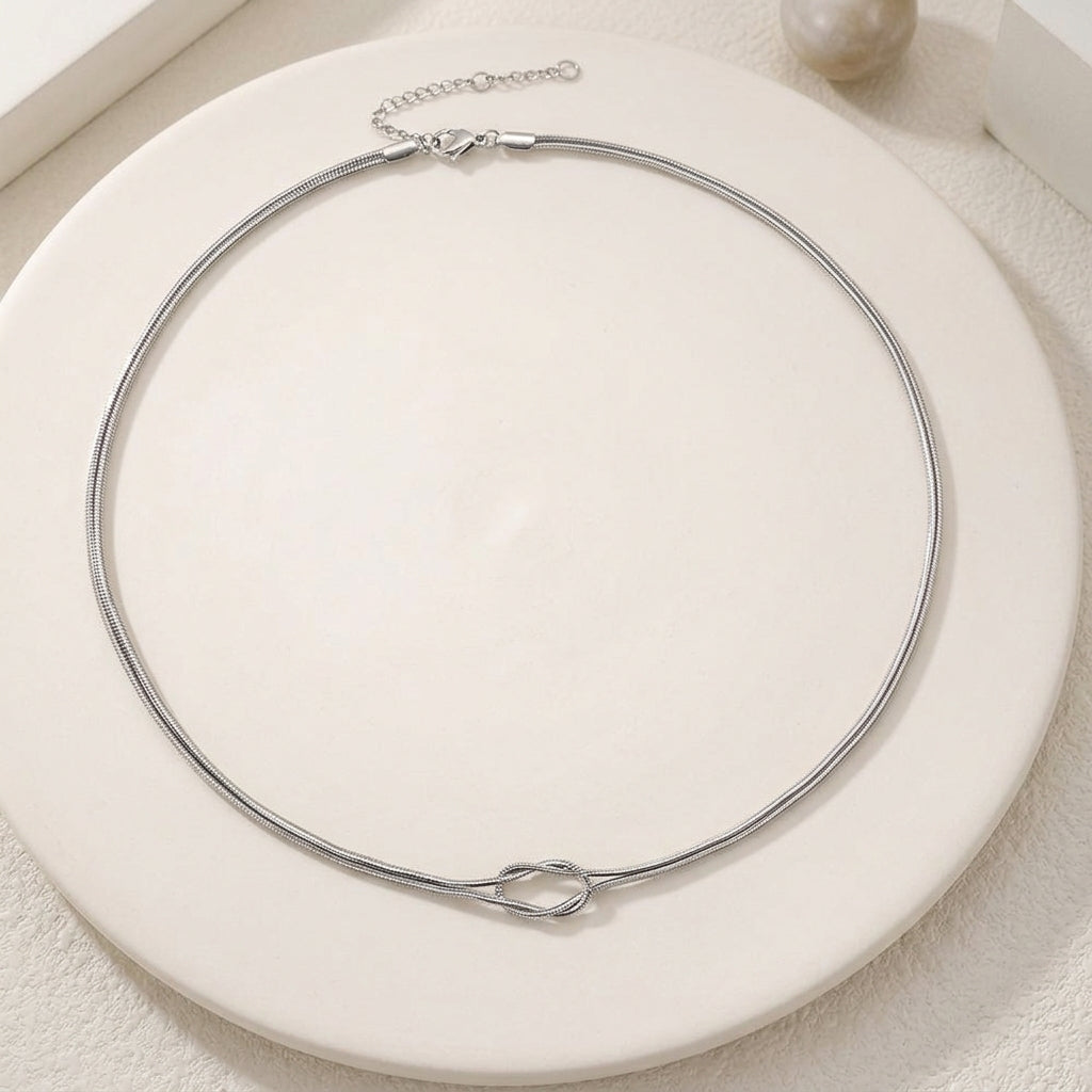 Mira knotted snake chain necklace in silver