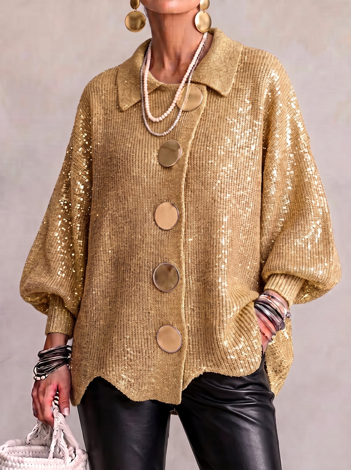 Ortensia | Gold-Button Oversized Cardigan