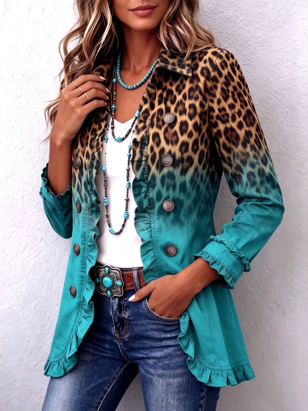 Céline | Faded Leopard Ruffle Blazer