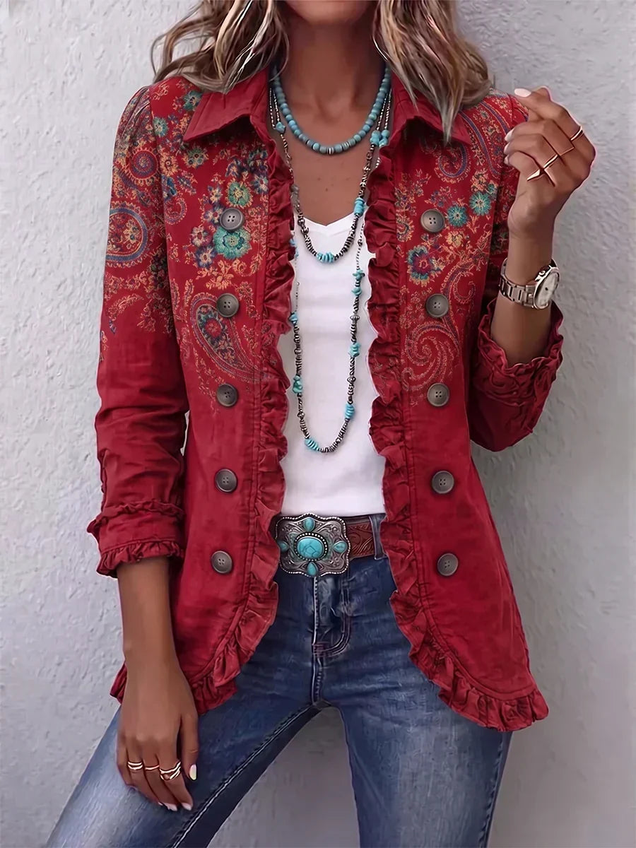 Estelle | Paisley Ruffle Jacket in Red