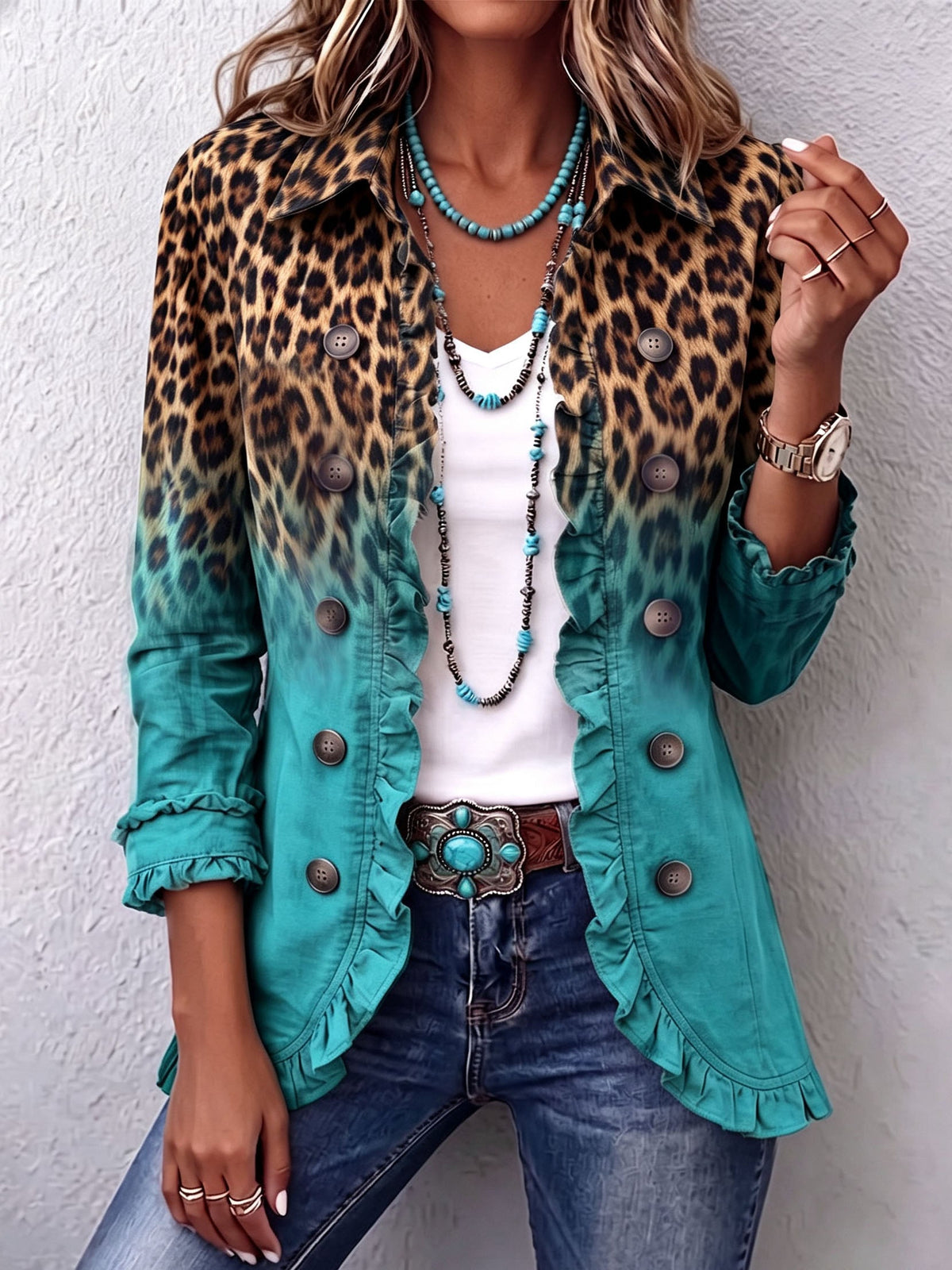 Céline | Faded Leopard Ruffle Blazer
