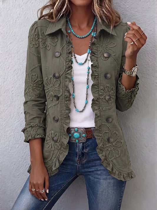 Delphine | Embroidered Floral Jacket in Olive