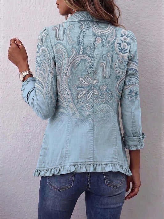 Eugénie | Paisley Ruffle Jacket in Sky Blue