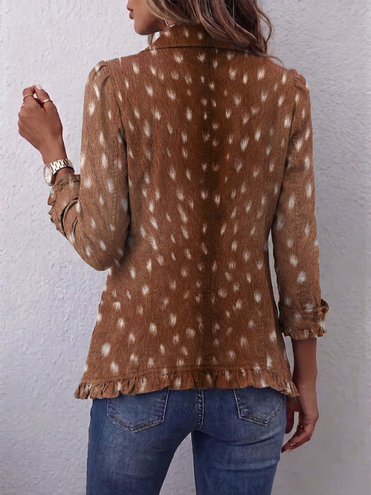 Héloïse | Animal Print Ruffle Jacket in Brown