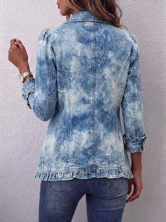 Lison | Botanical Print Ruffle Jacket in Blue