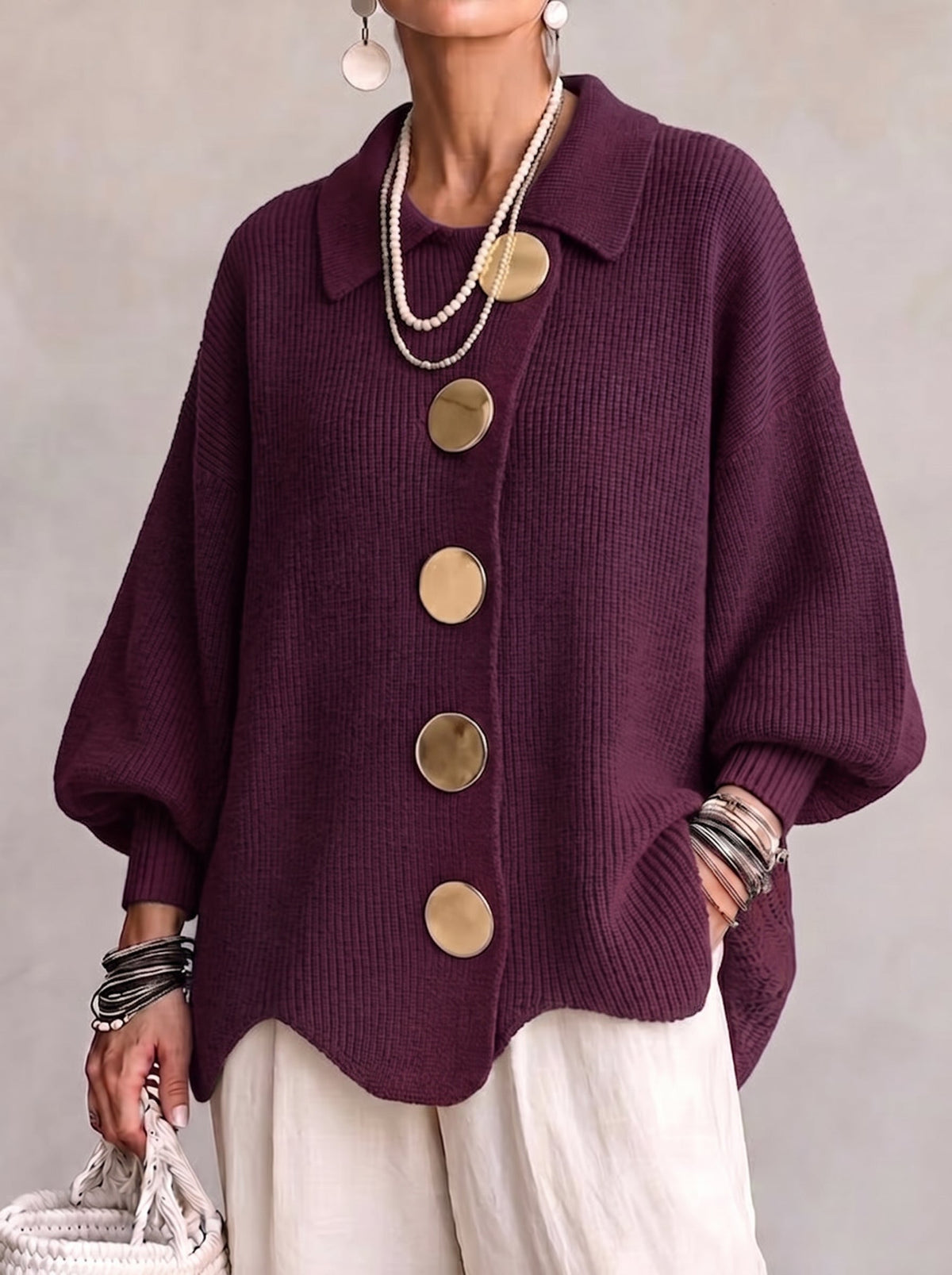 Ortensia | Gold-Button Oversized Cardigan