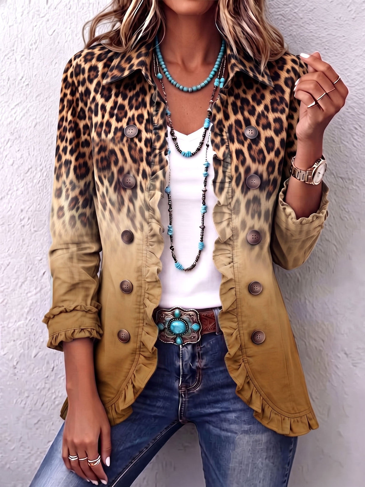 Céline | Faded Leopard Ruffle Blazer