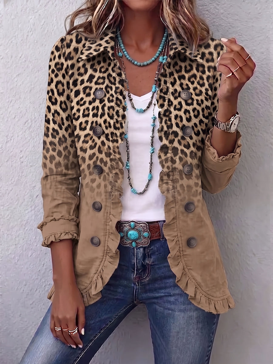 Ottilie | Faded Leopard Ruffle Jacket in Camel