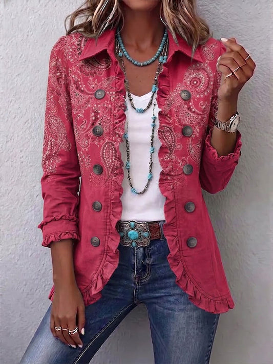 Clémence | Paisley Ruffle Jacket in Antique Rose