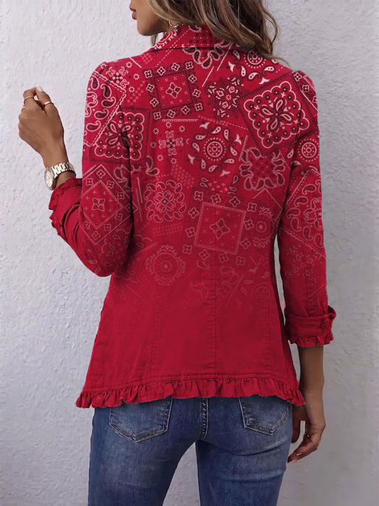 Albane | Faded Paisley Ruffle Jacket in Red