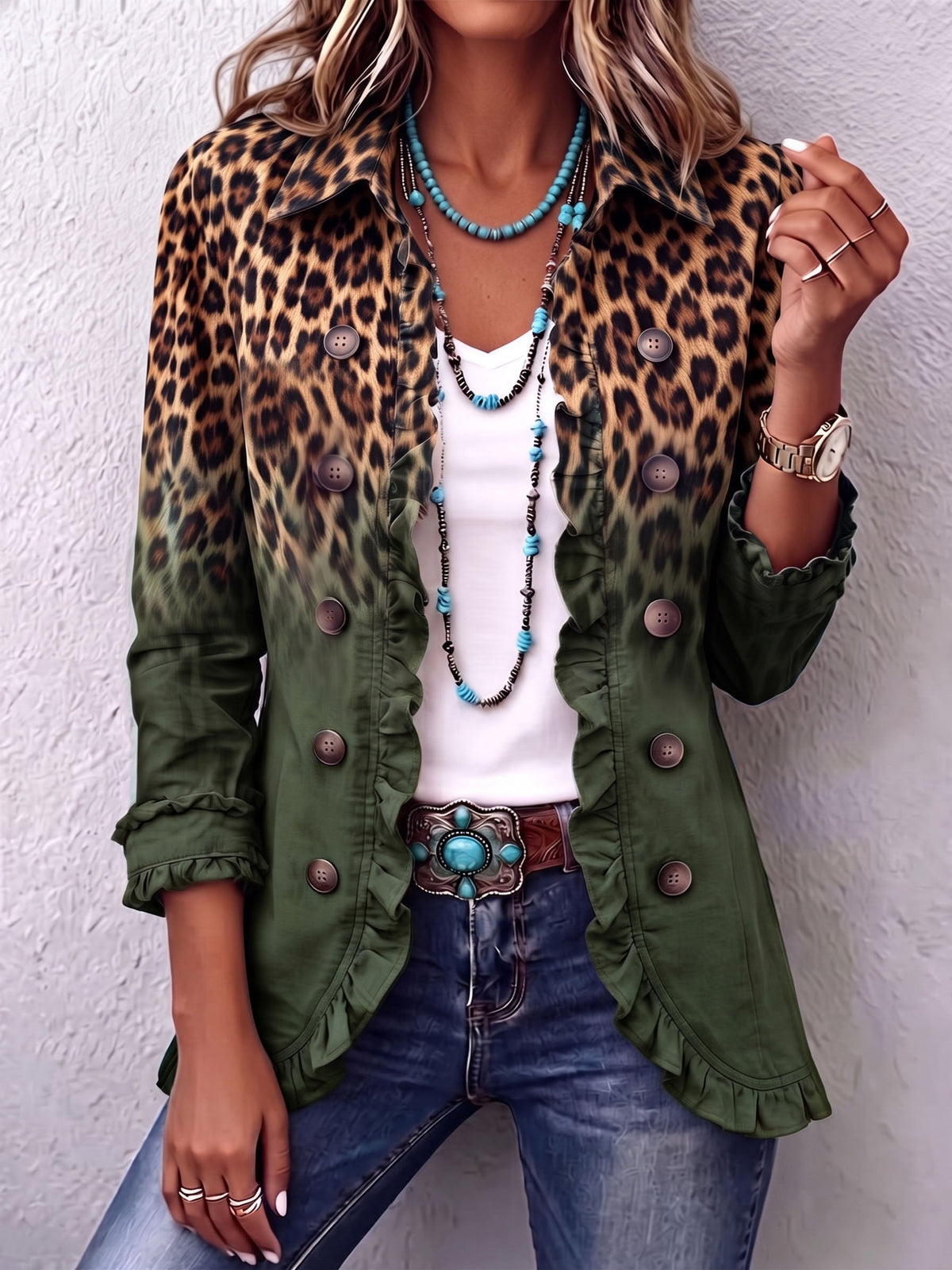 Céline | Faded Leopard Ruffle Blazer