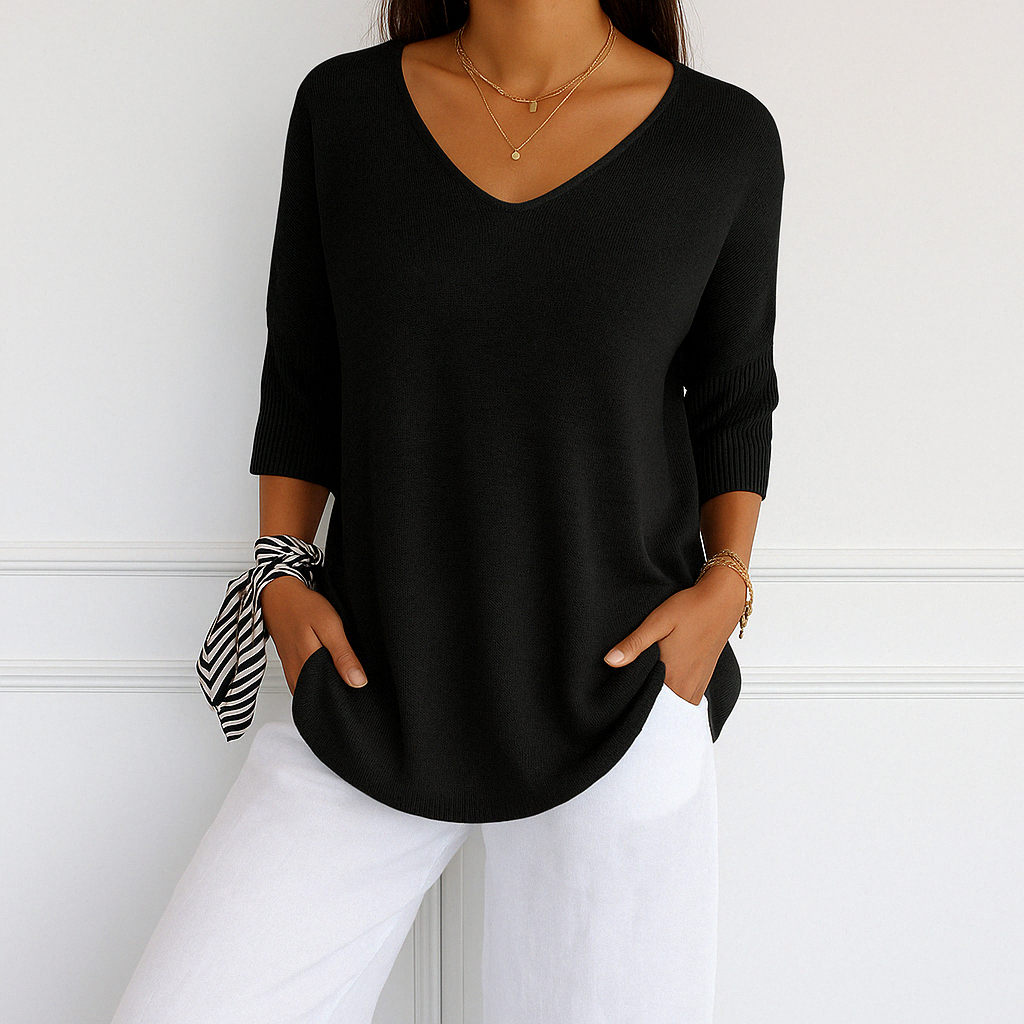 Rosalie | Three-Quarter Sleeve V-Neck Jumper
