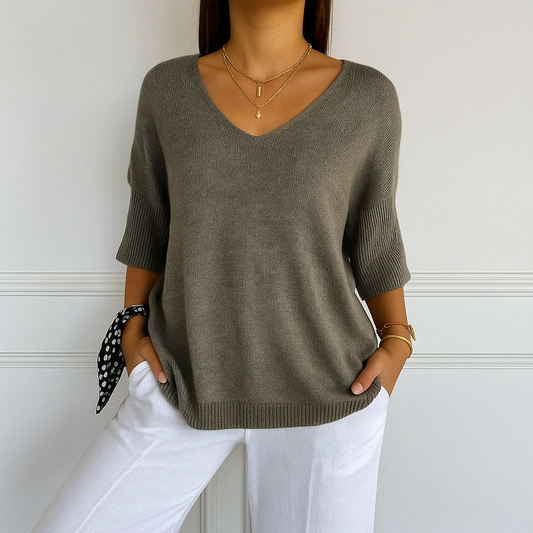 Rosalie | Three-Quarter Sleeve V-Neck Jumper