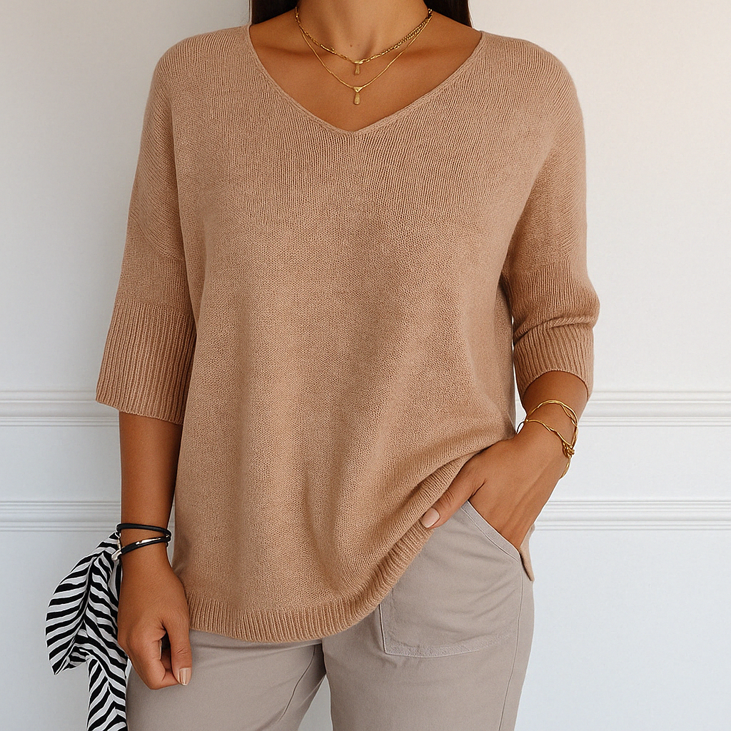 Rosalie | Three-Quarter Sleeve V-Neck Jumper