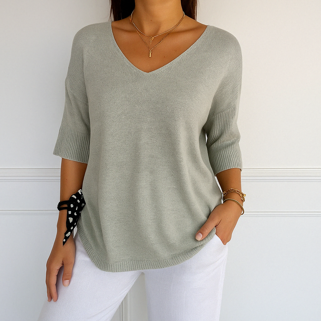 Rosalie | Three-Quarter Sleeve V-Neck Jumper
