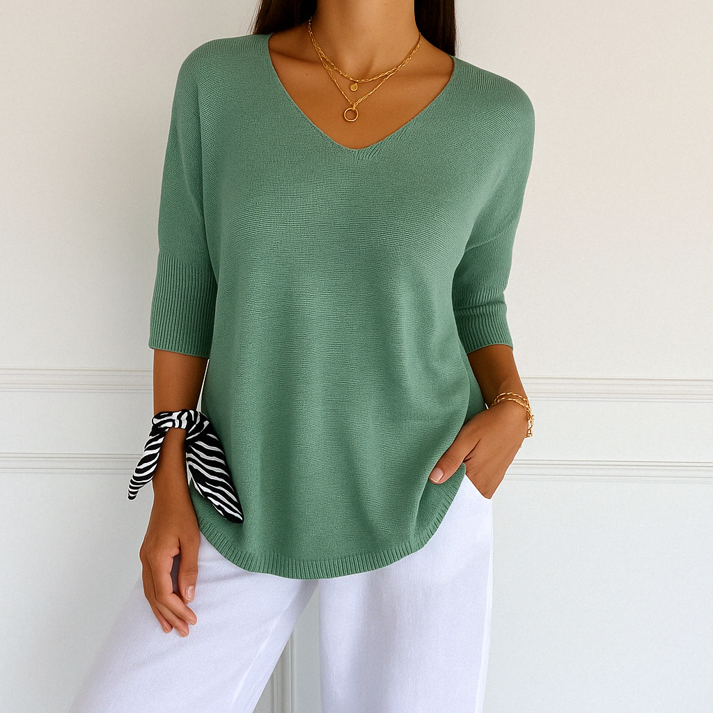 Rosalie | Three-Quarter Sleeve V-Neck Jumper