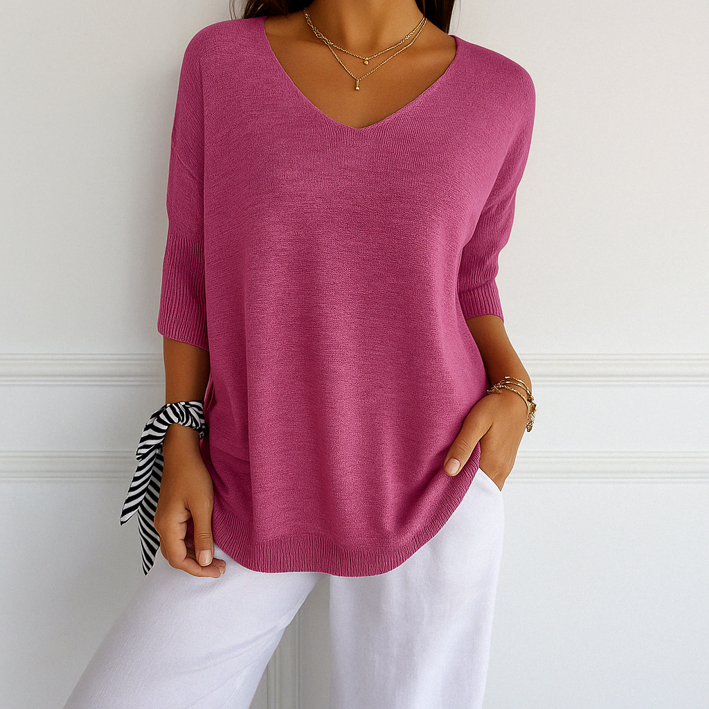 Rosalie | Three-Quarter Sleeve V-Neck Jumper