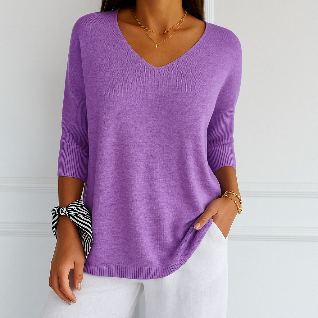 Rosalie | Three-Quarter Sleeve V-Neck Jumper