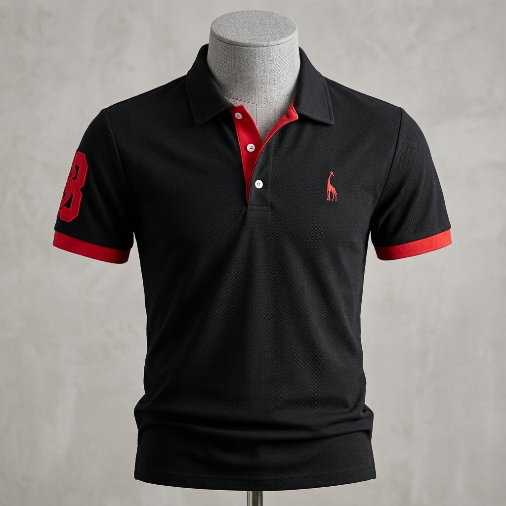 Sebastian textured knit polo in black