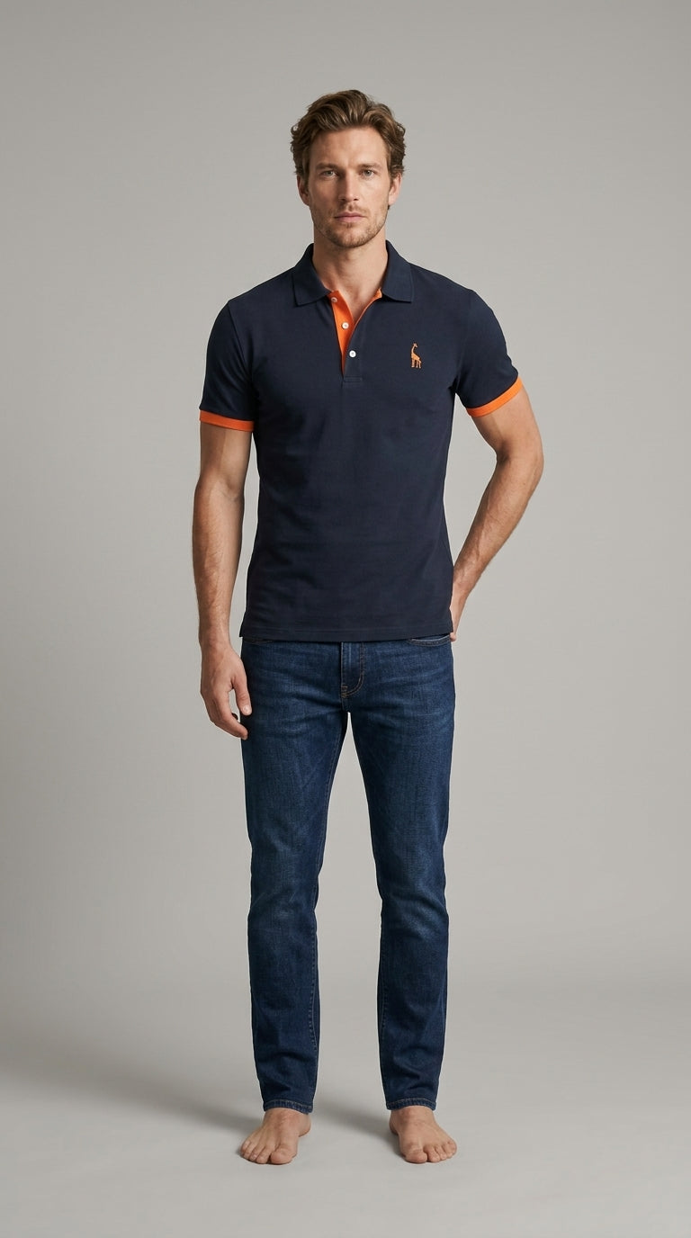Man wearing Sebastian polo in navy