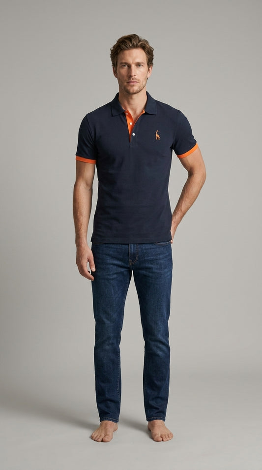 Man wearing Sebastian polo in navy