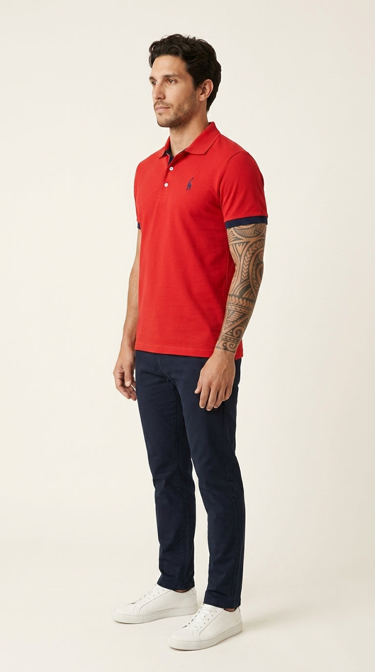 Man wearing Sebastian polo in red