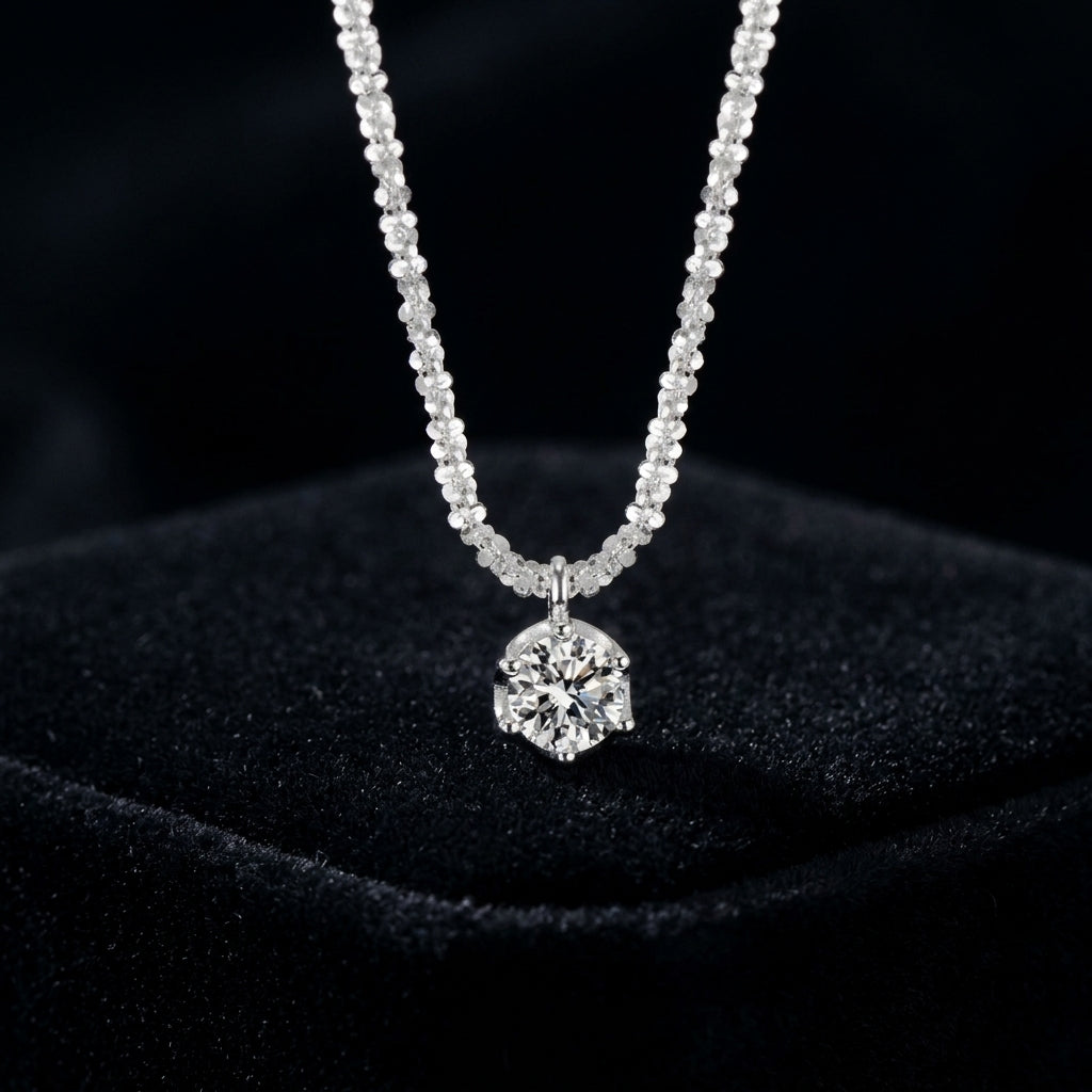 Vera sterling silver necklace on velvet podium